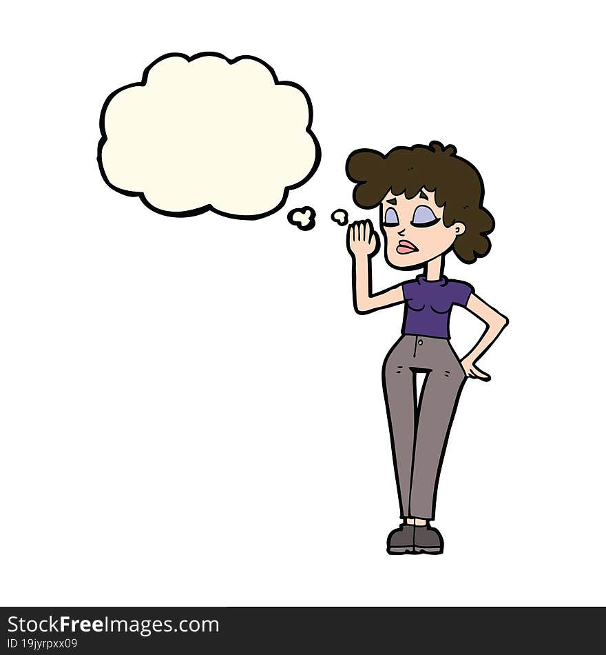 cartoon woman ignoring with thought bubble