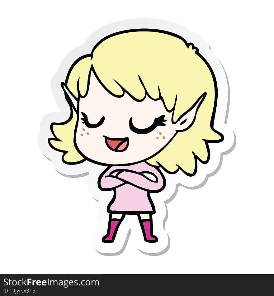 sticker of a happy cartoon elf girl