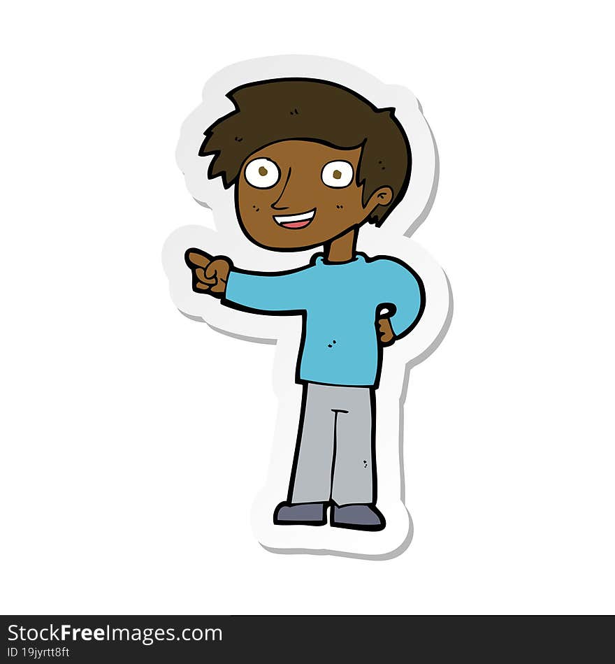 sticker of a cartoon man pointing