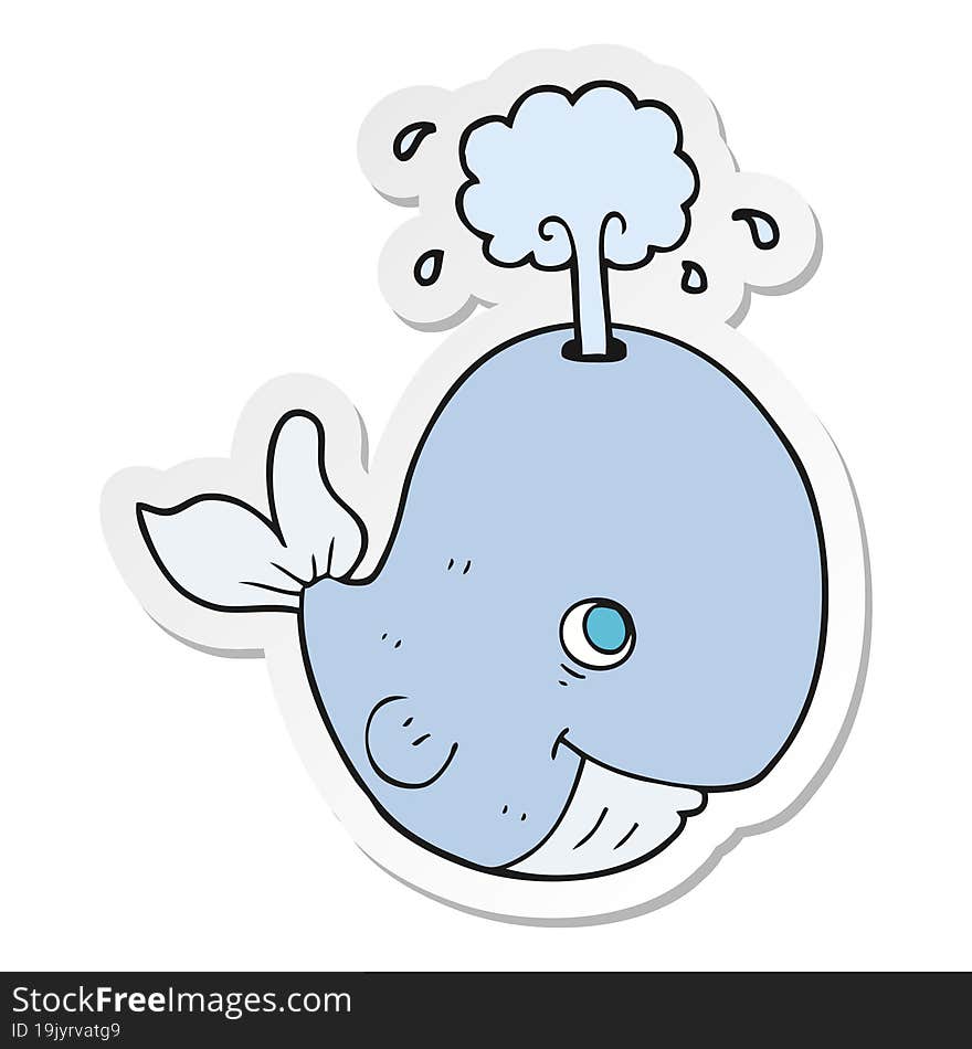 sticker of a cartoon whale spouting water