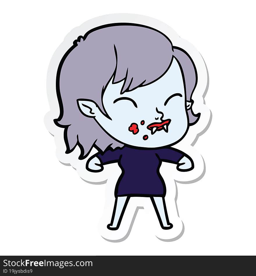 sticker of a cartoon vampire girl with blood on cheek