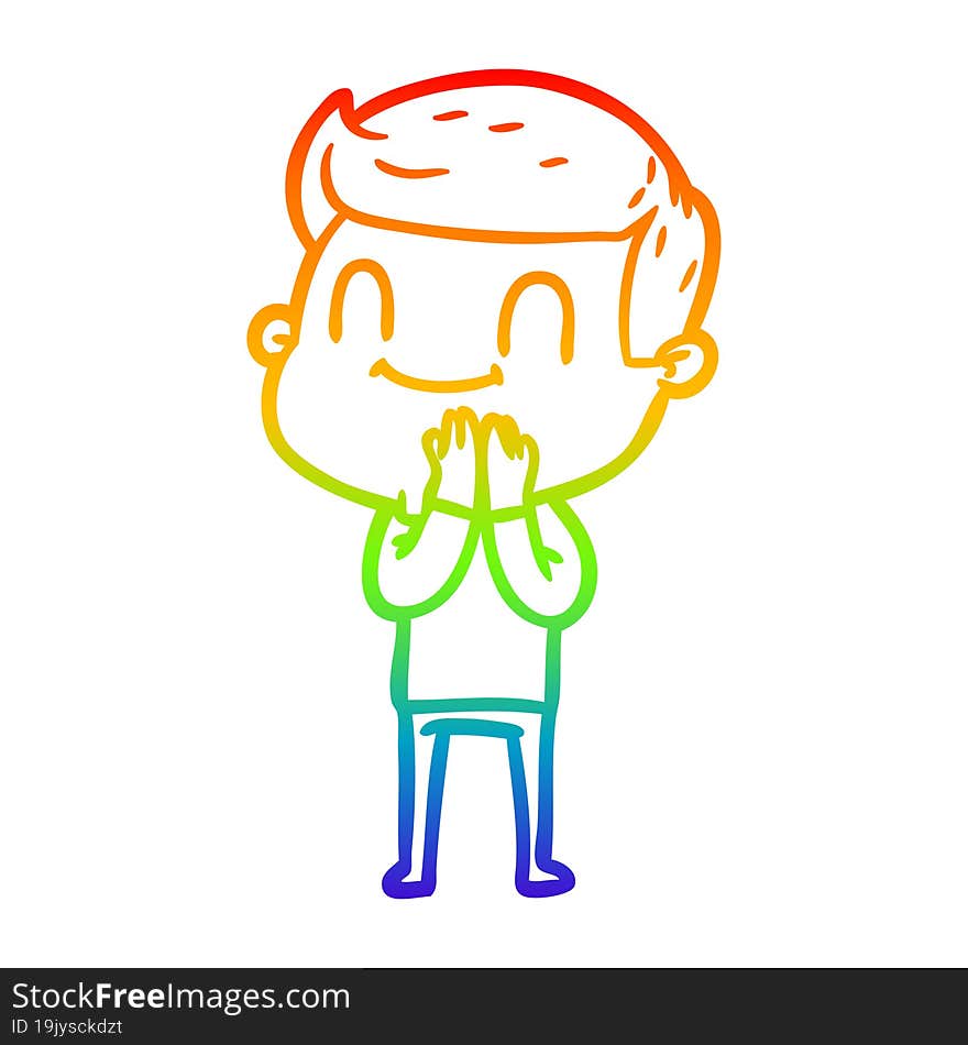 Rainbow Gradient Line Drawing Cartoon Friendly Man