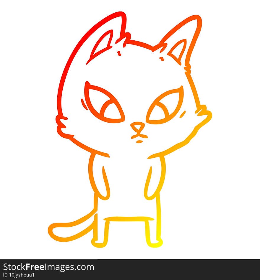 warm gradient line drawing confused cartoon cat