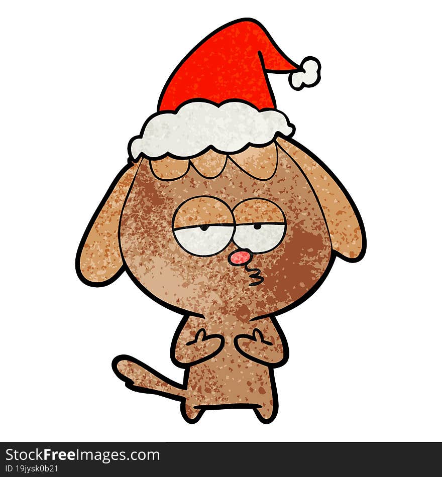 textured cartoon of a bored dog wearing santa hat