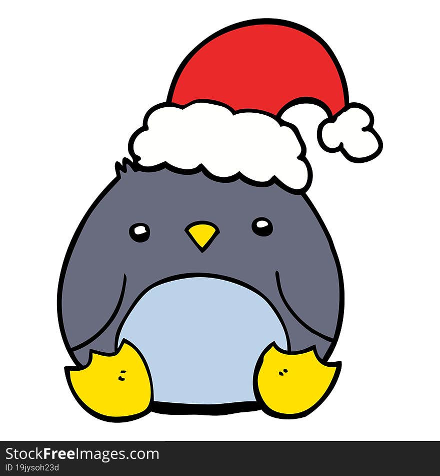 cute cartoon penguin wearing christmas hat