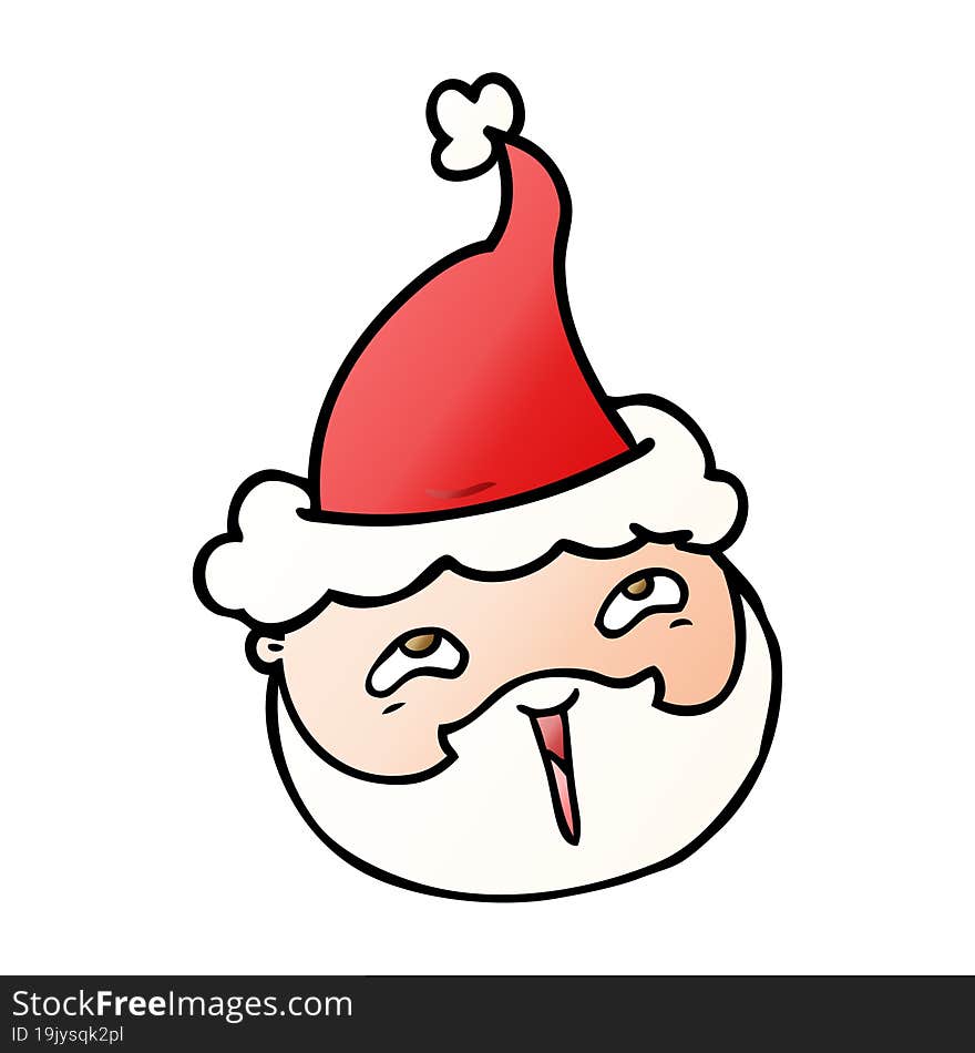 gradient cartoon of a male face with beard wearing santa hat