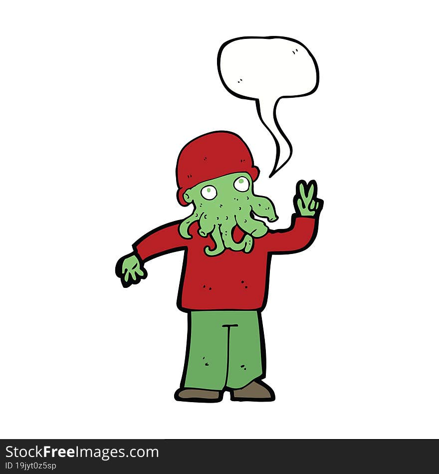 Cartoon Cool Alien With Speech Bubble