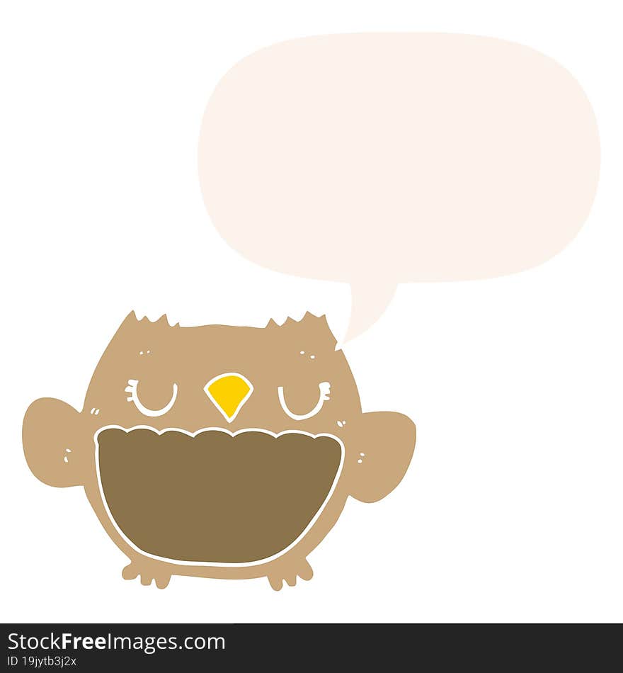 cartoon owl with speech bubble in retro style