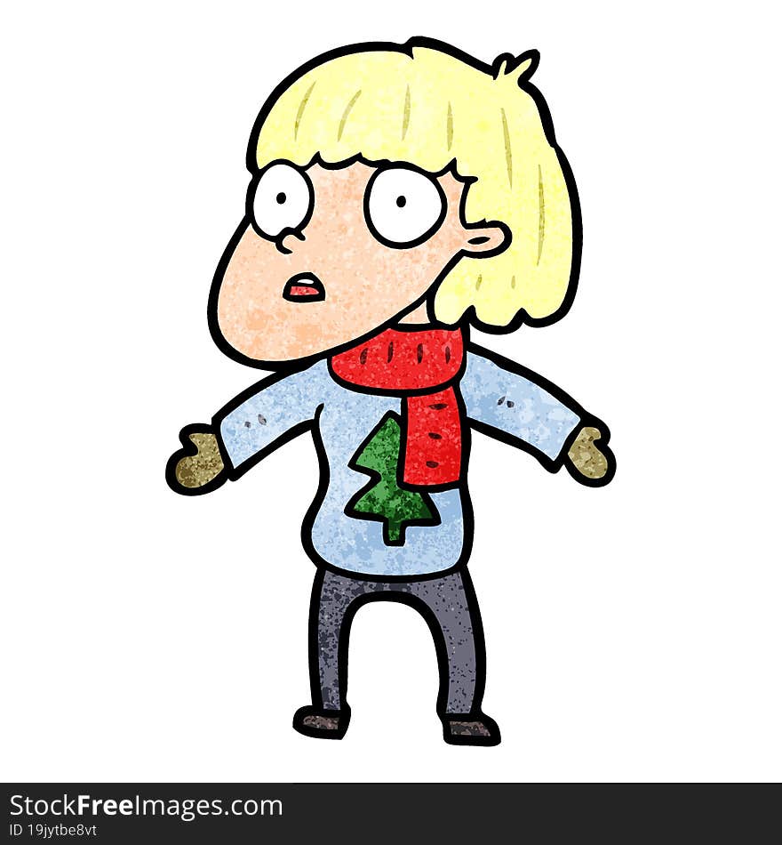 cartoon surprised christmas person. cartoon surprised christmas person