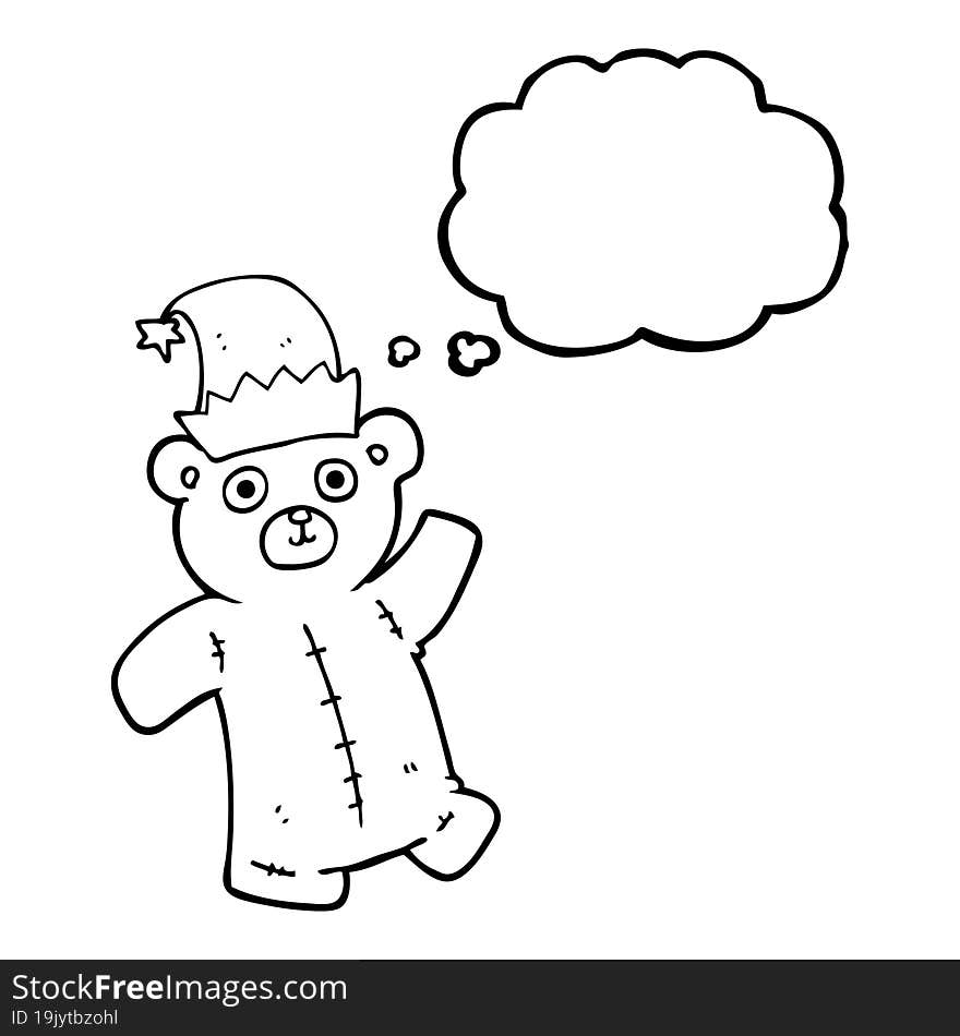 thought bubble cartoon teddy bear wearing christmas hat