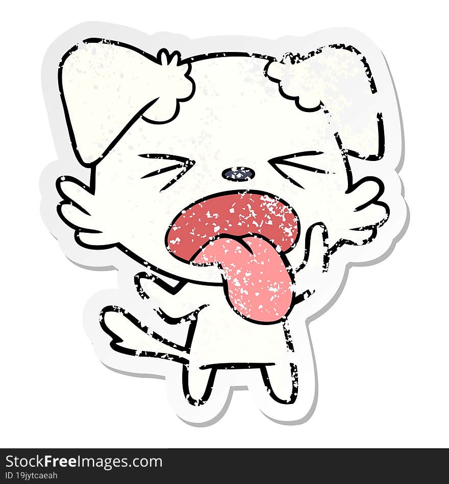 distressed sticker of a cartoon disgusted dog