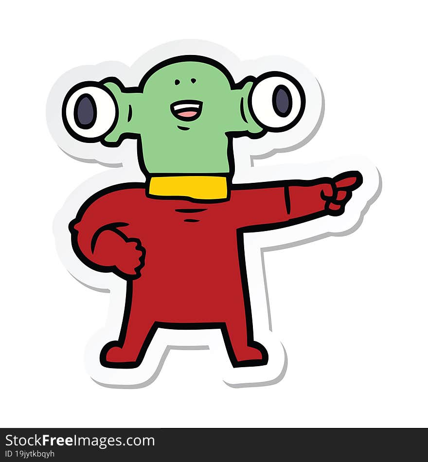 sticker of a friendly cartoon alien pointing