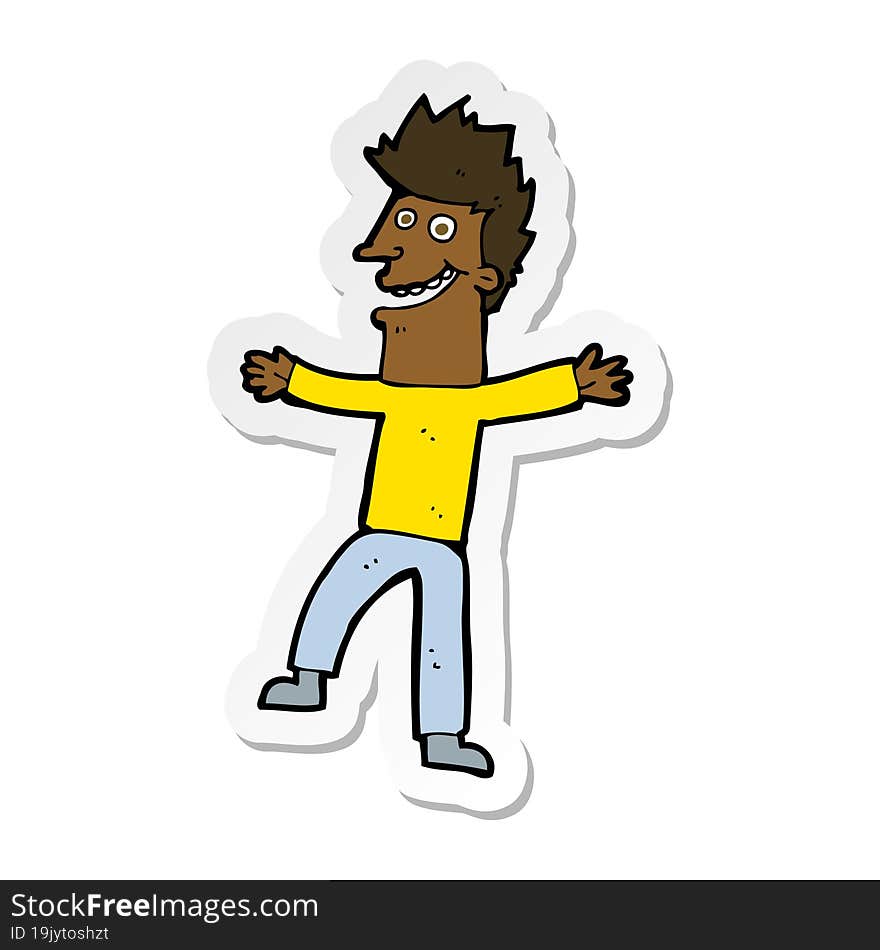 sticker of a cartoon happy man