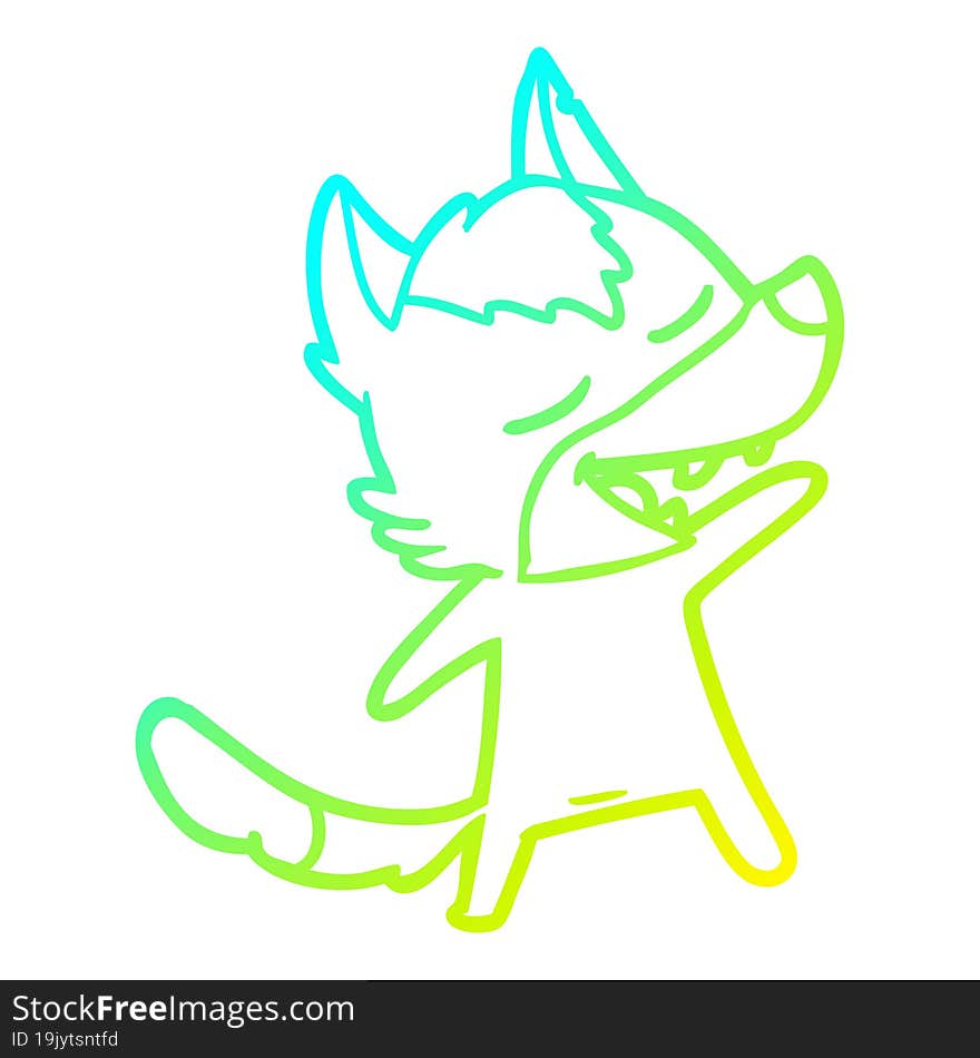 cold gradient line drawing of a cartoon wolf laughing