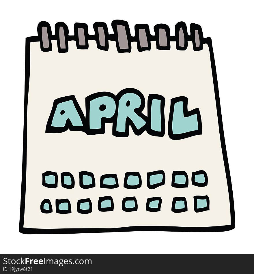 cartoon doodle calendar showing month of april