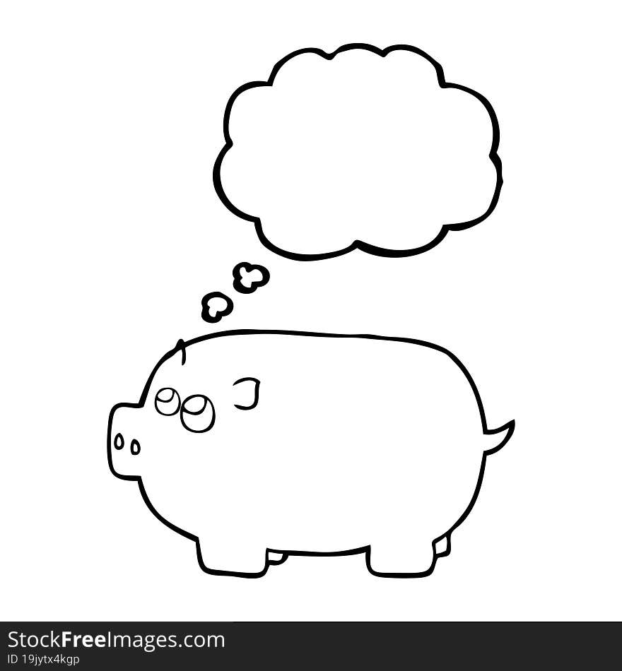 freehand drawn thought bubble cartoon piggy bank