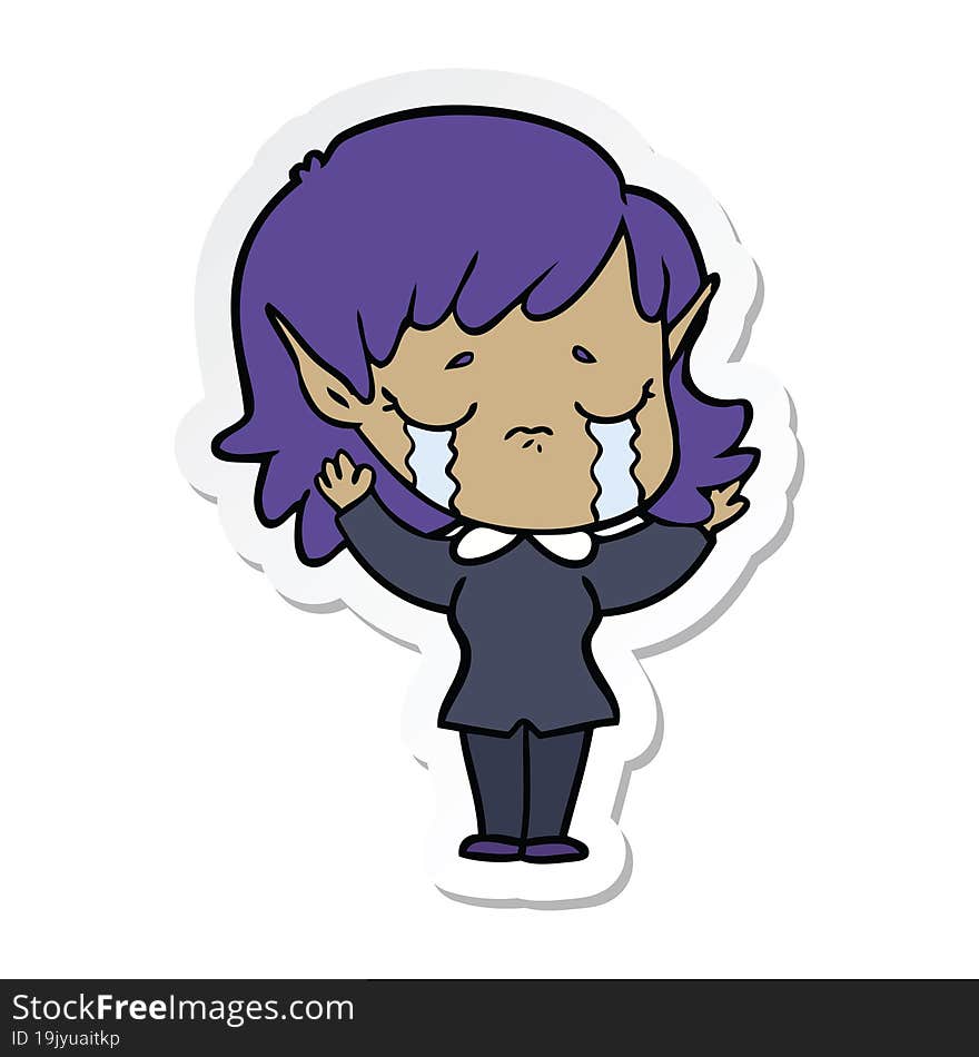 sticker of a cartoon crying elf girl