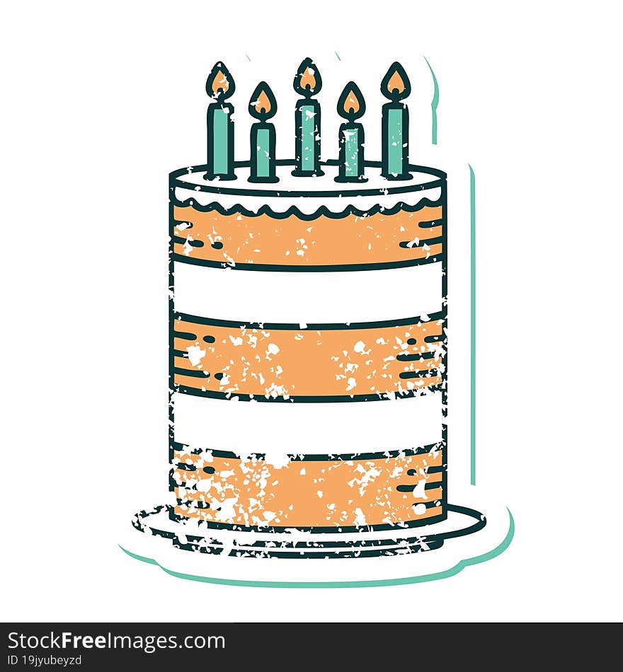 distressed sticker tattoo style icon of a birthday cake