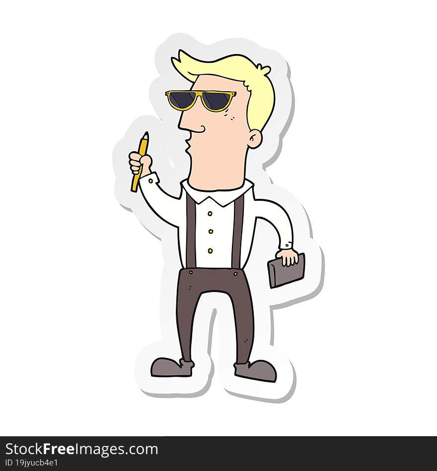 Sticker Of A Cartoon Man With Notebook