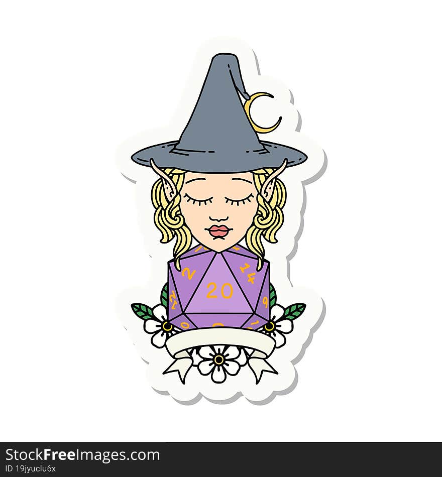 Elf Mage Character With Natural Twenty Dice Roll Sticker