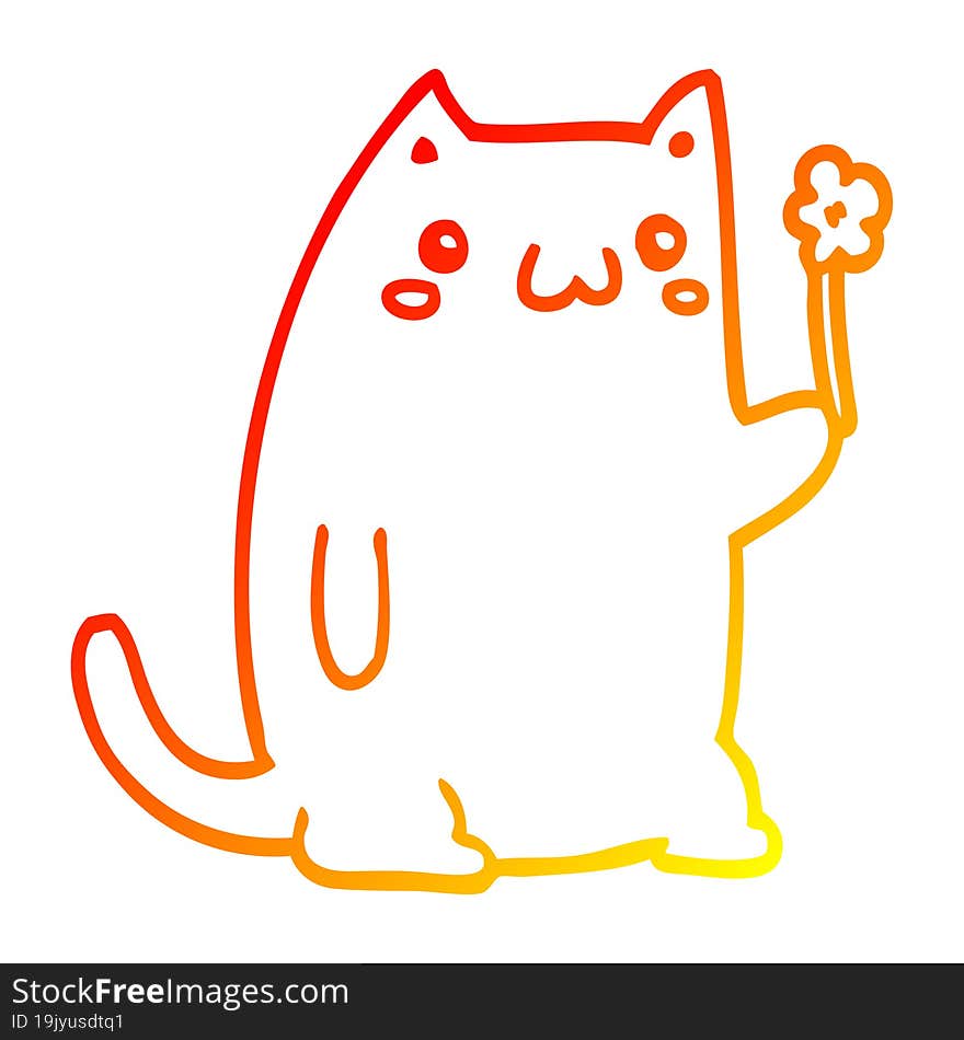 Warm Gradient Line Drawing Cute Cartoon Cat