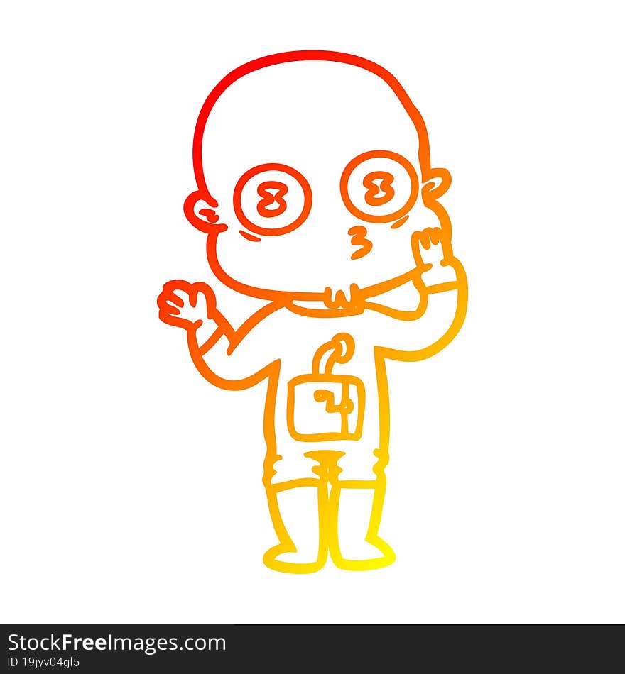 warm gradient line drawing cartoon weird bald spaceman