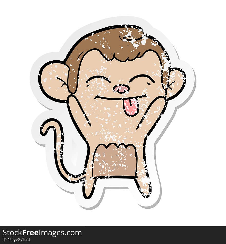 distressed sticker of a funny cartoon monkey