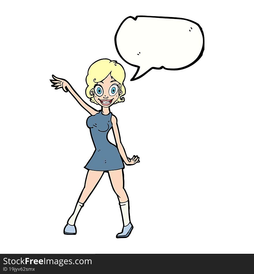 Cartoon Party Girl With Speech Bubble