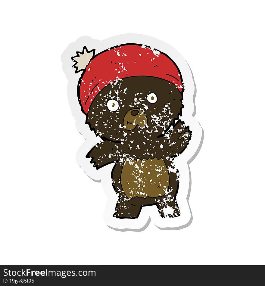 retro distressed sticker of a cute cartoon black bear