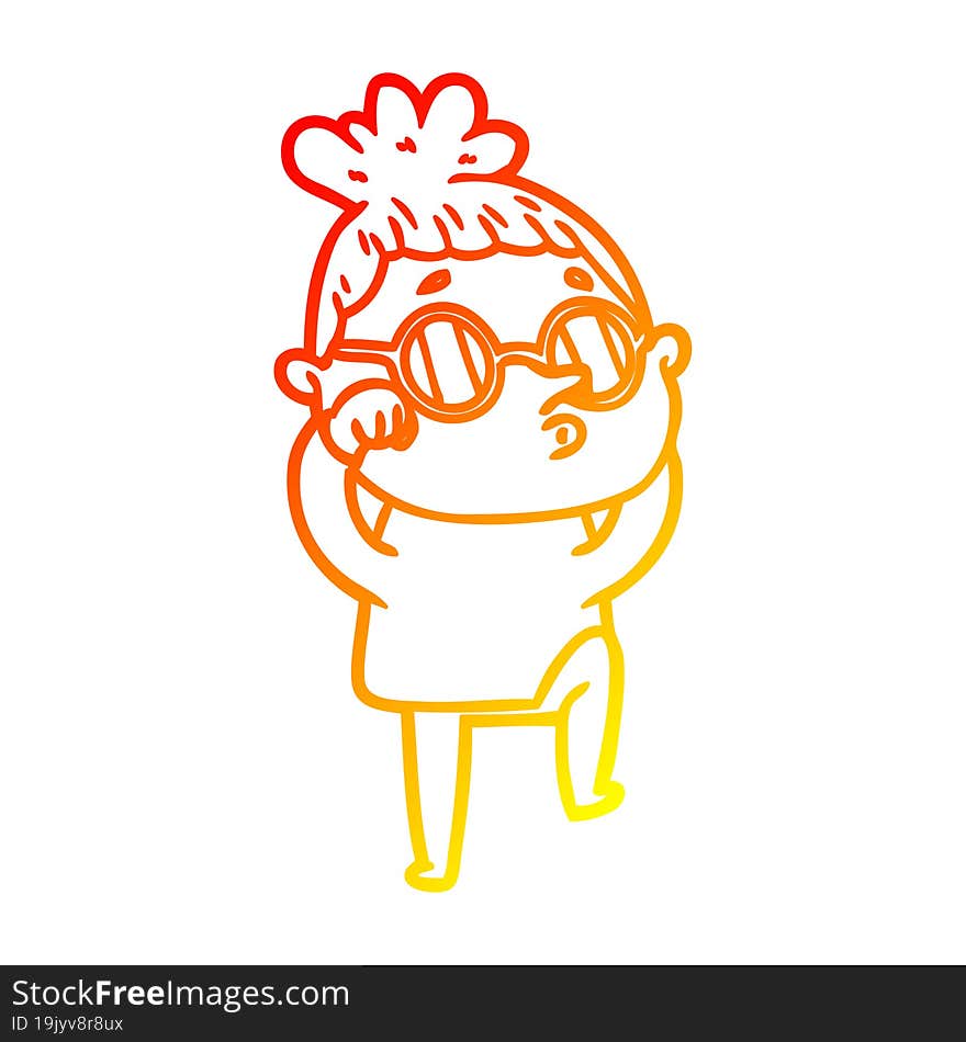 warm gradient line drawing cartoon woman wearing sunglasses