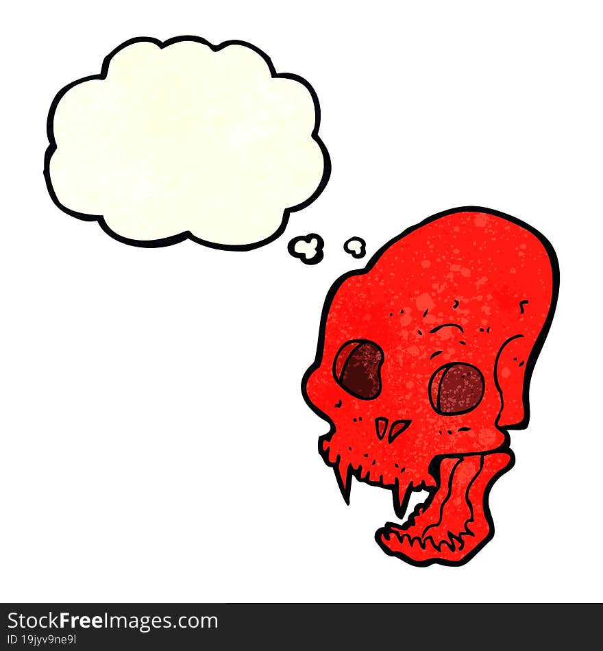 Cartoon Spooky Vampire Skull With Thought Bubble