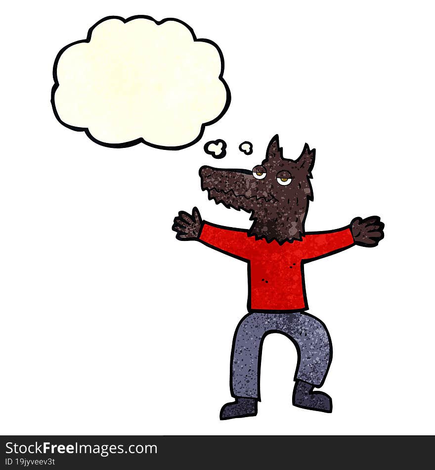 Cartoon Wolf Man With Thought Bubble