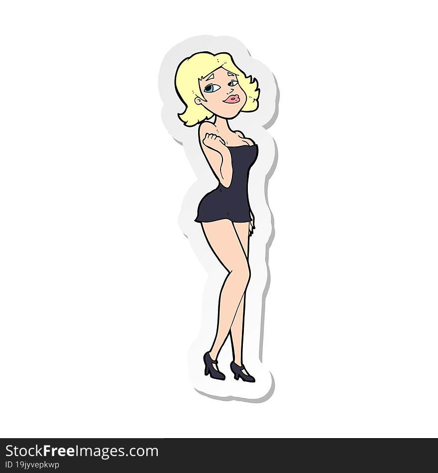 sticker of a cartoon attractive woman in short dress