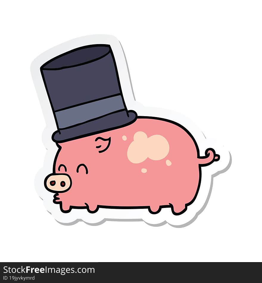 sticker of a cartoon pig wearing top hat