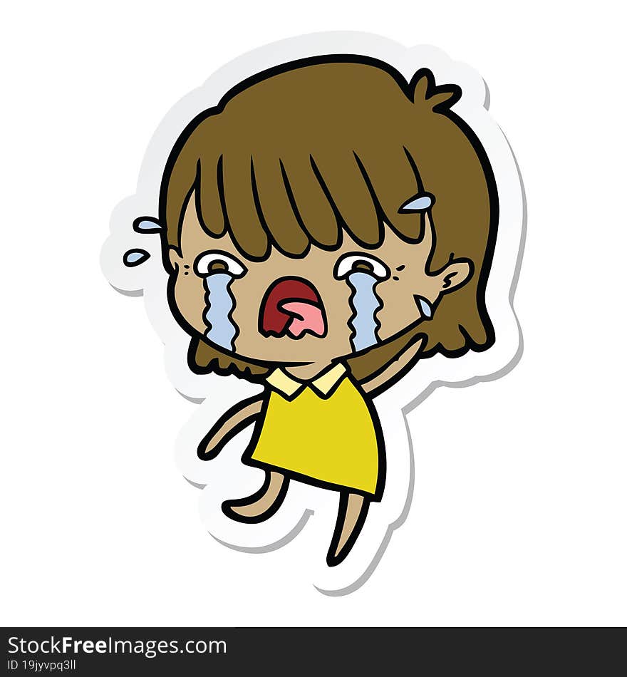 Sticker Of A Cartoon Girl Crying