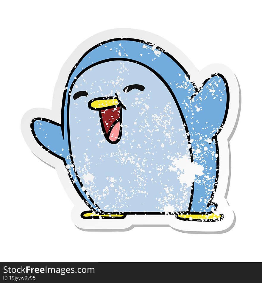 distressed sticker cartoon kawaii of a cute penguin