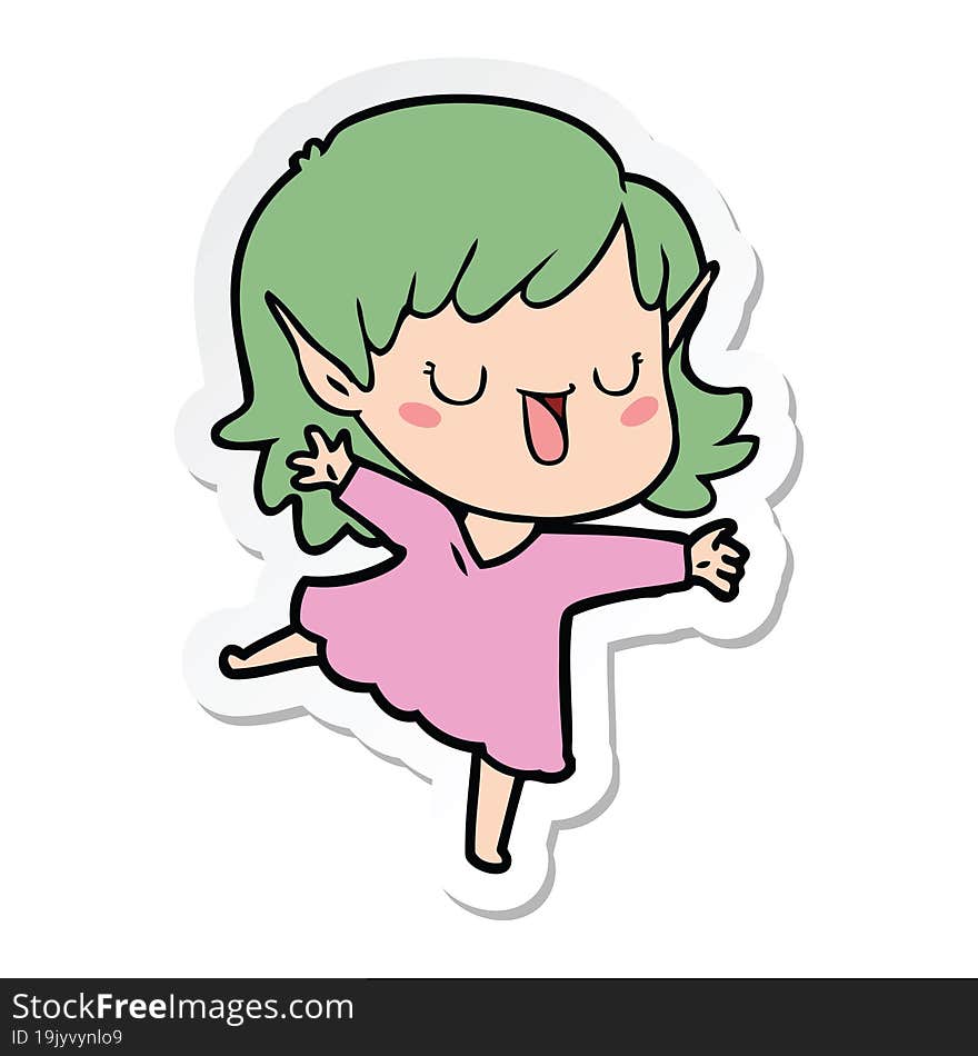 Sticker Of A Cartoon Elf Girl