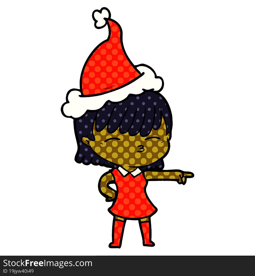 hand drawn comic book style illustration of a woman wearing santa hat