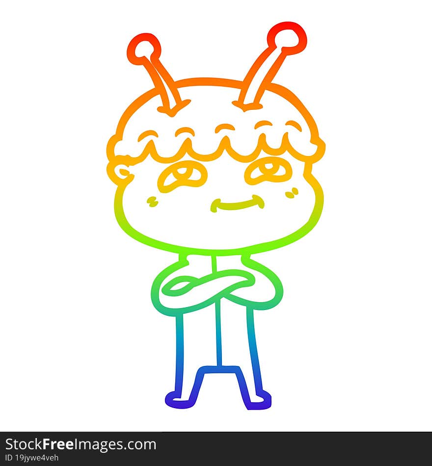 rainbow gradient line drawing friendly cartoon spaceman