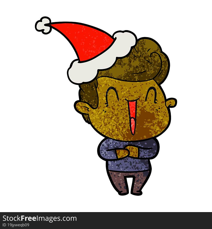 excited man textured cartoon of a wearing santa hat