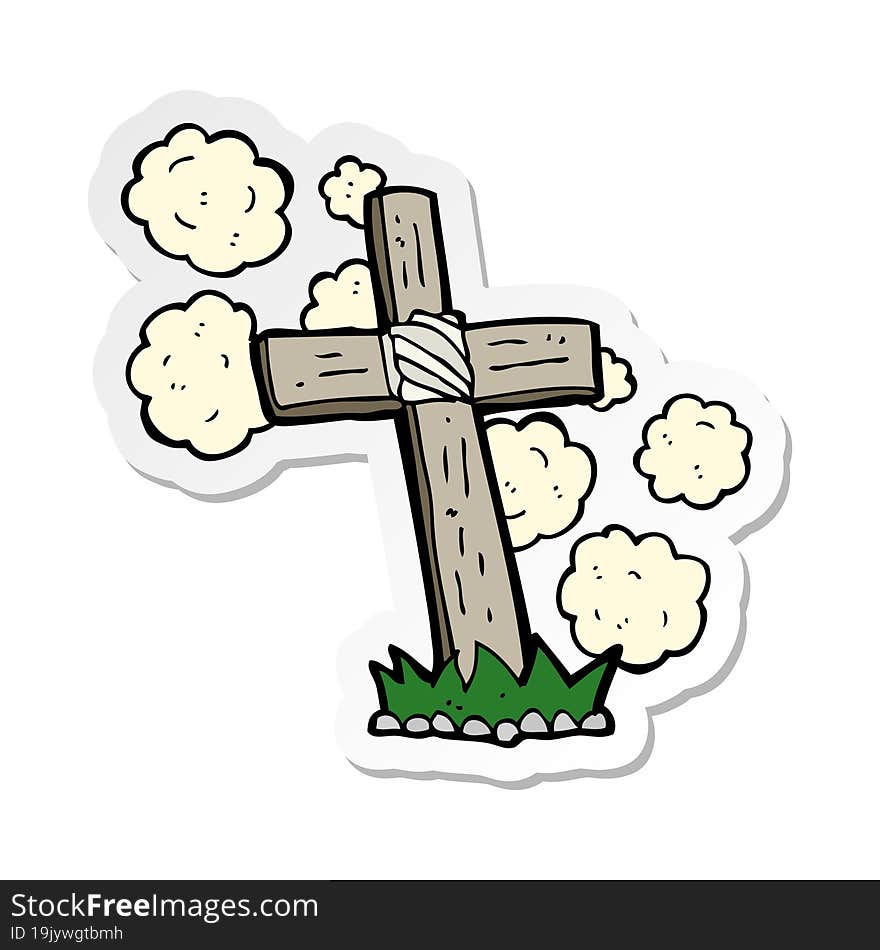 sticker of a cartoon wooden cross grave