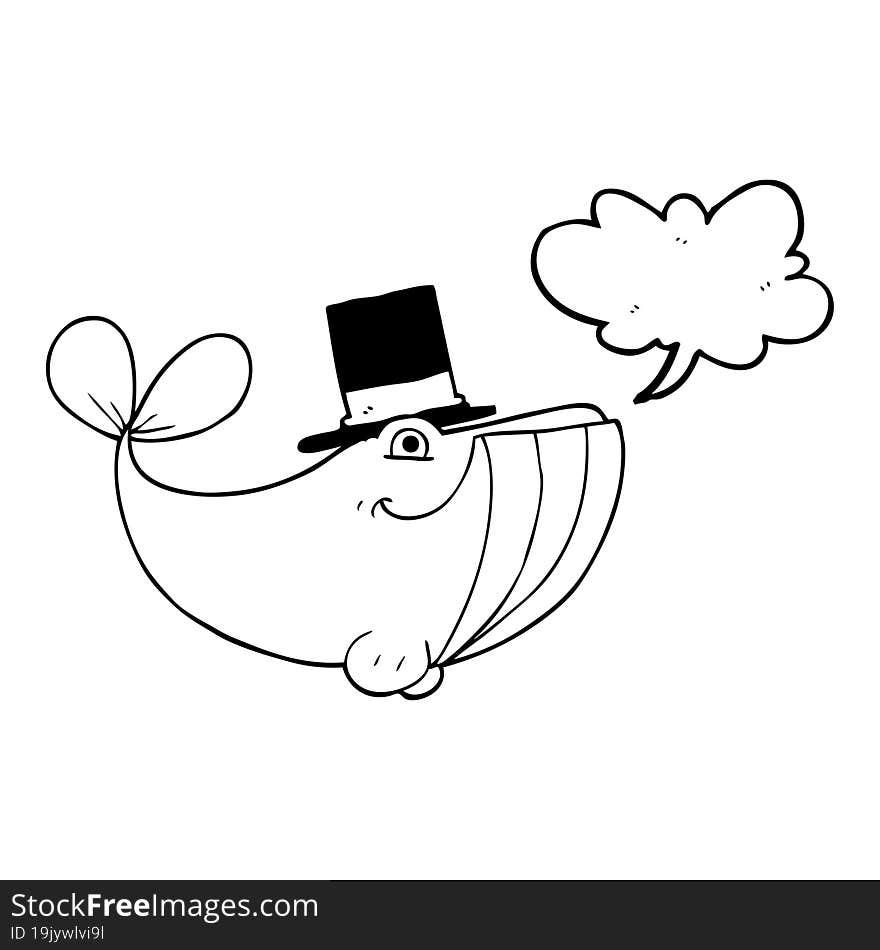 speech bubble cartoon whale wearing top hat