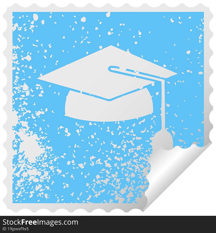 distressed square peeling sticker symbol graduation cap