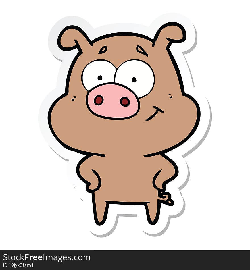 sticker of a happy cartoon pig