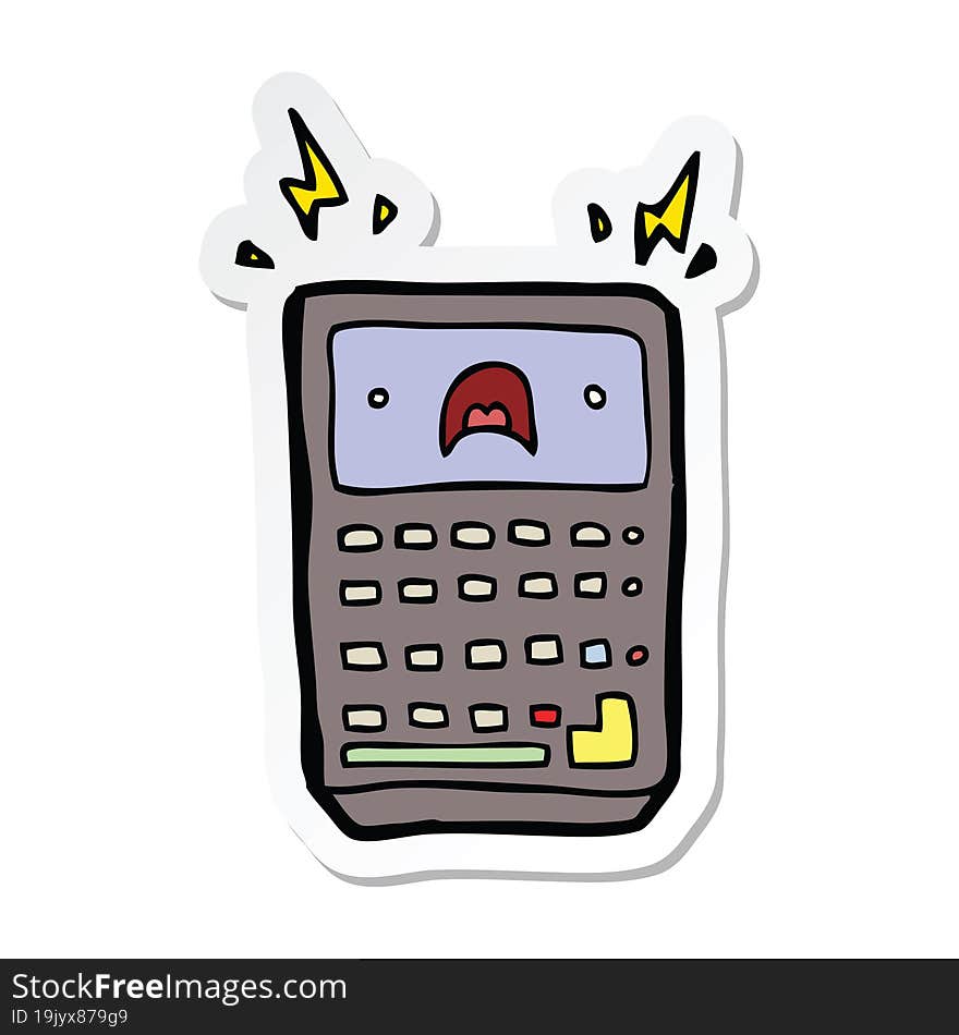 sticker of a cartoon calculator