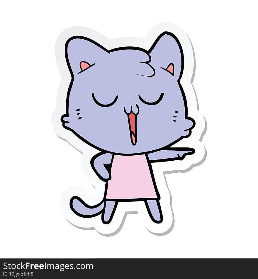 Sticker Of A Cartoon Cat Singing