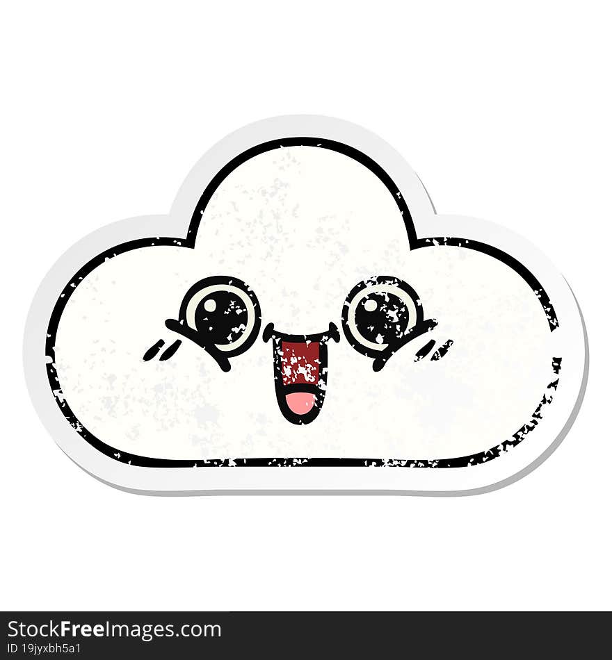 distressed sticker of a cute cartoon cloud