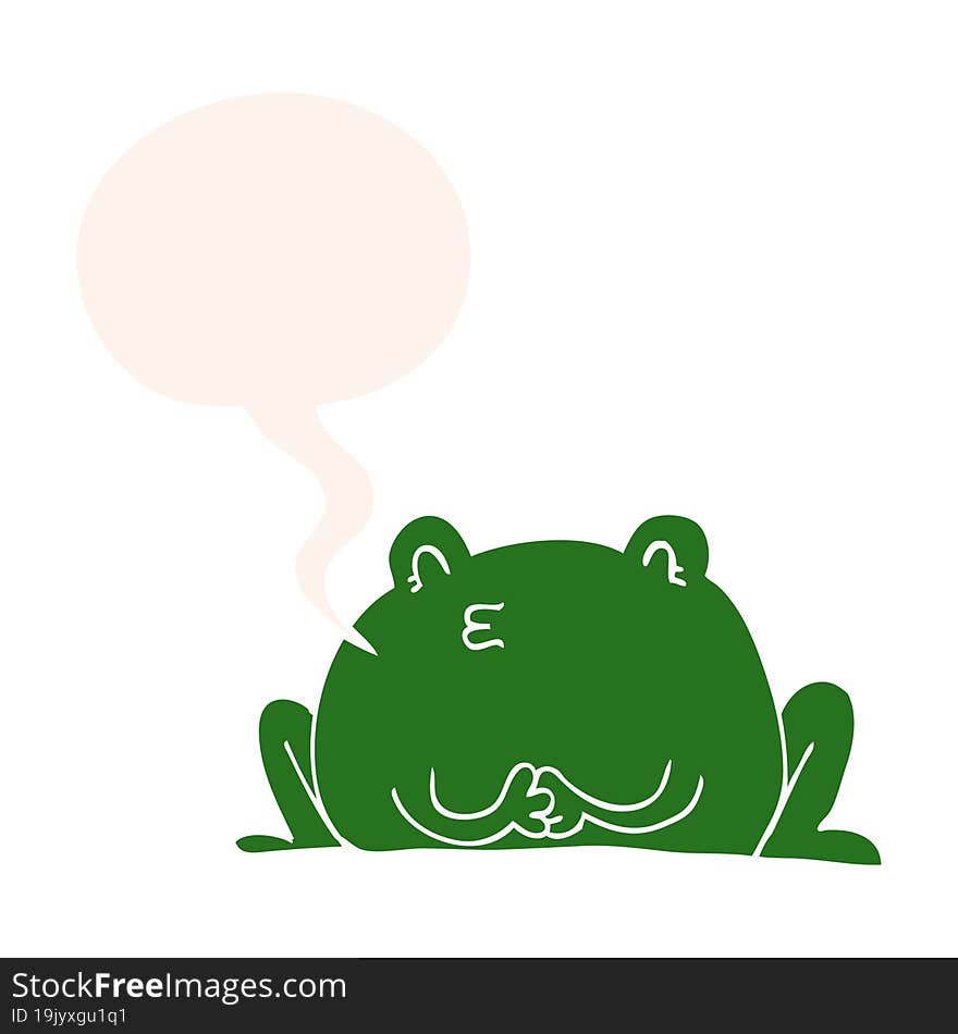 cute cartoon frog and speech bubble in retro style