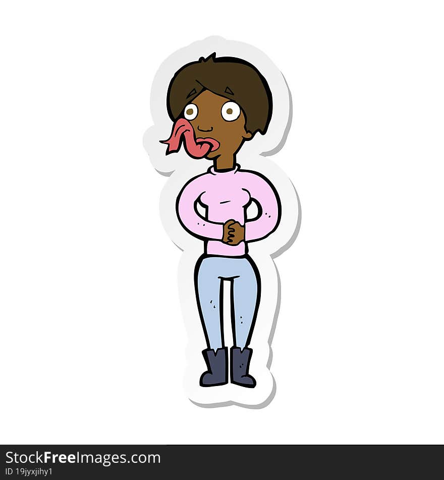 sticker of a cartoon woman with snake tongue