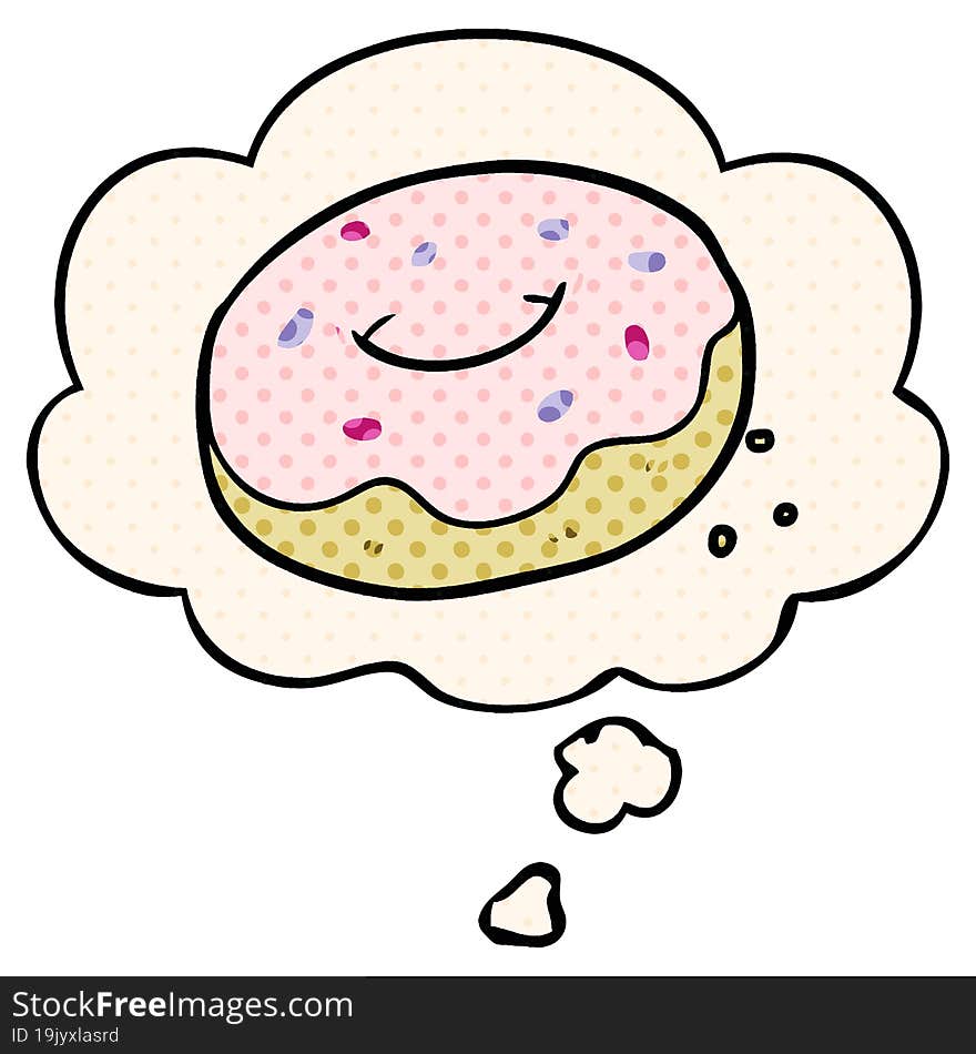 cartoon donut and thought bubble in comic book style